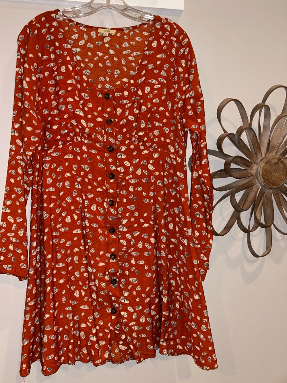 Kori Rust Button Front Long Sleeve Dress